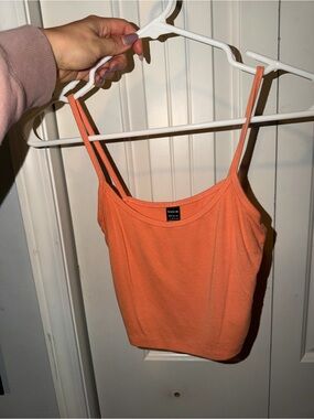 SHEIN Coral Orange Ribbed Spaghetti Strap Crop Cami
